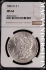 1883-O Morgan Dollar-NGC MS 61 Brilliant Uncirculated #SLM497
