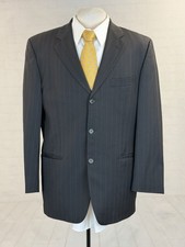 Hugo Boss Men's Ash Black Striped 100 Wool Blazer 40R 895 Three Button Vintage