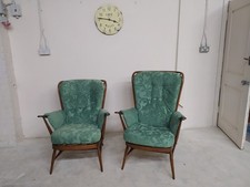 Ercol evergreen pair of vintage armchairs, 1950's 