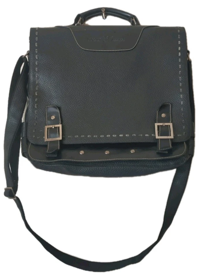 Винтажный Messenger Giorgio Armani черный кожаный портфель сумка 80-х - Изображение 2 из 4