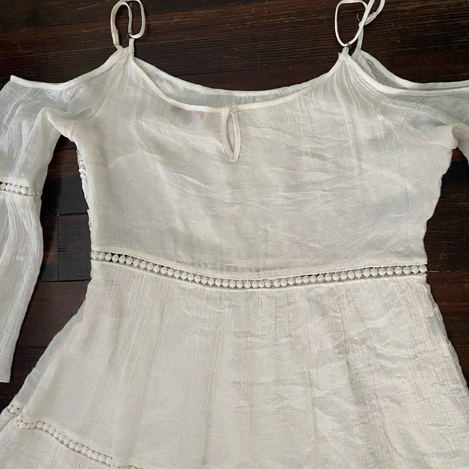 OFF WHITE Vivid Importers of NY prendisole donna bianco all'uncinetto e garza taglia M spalle scoperte