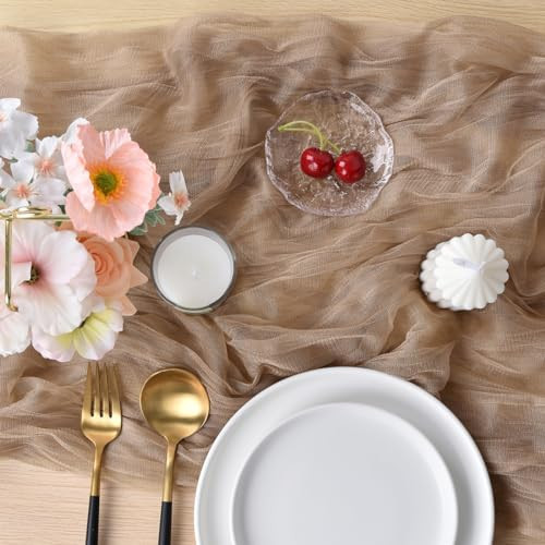 Coffee Cheesecloth Table Runner 10Ft Rustic Gauze Cheese Cloth Table Runner - Picture 3 of 5
