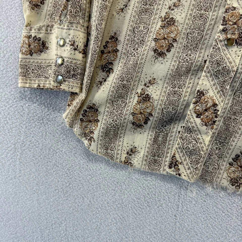 Vintage H Bar C Shirt Men's 15.5 33 Brown Long Tail Knit Floral Rockabilly 70s - Image 4 of 4