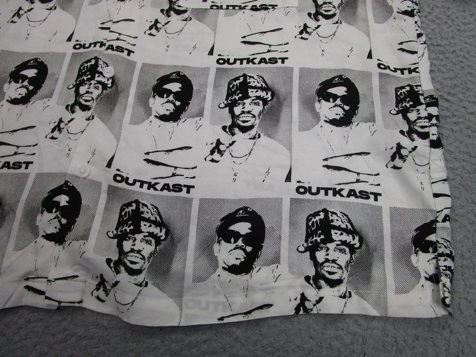 Outkast Shirt Mens XXL Black White H&M Relaxed Fit Button Front Graphic Allover - Image 3 of 4