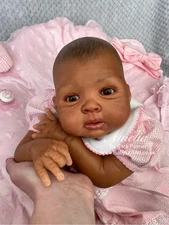 Reborn Baby Girl Doll Amalia (COA Sebilla Bos) Ethnic, Painted Hair, Glass eyes