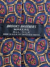 Brooks Brothers Makers All Silk Tie Horseheads Equestrian Blue Red Gold USA Made