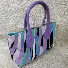 Emilio Pucci Handbag Canvas Leather Silver Hardware All-Over Print Multicolor