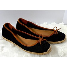 Coach - Black Canvas and Brown Leather Annette Signature Espadrille Flats