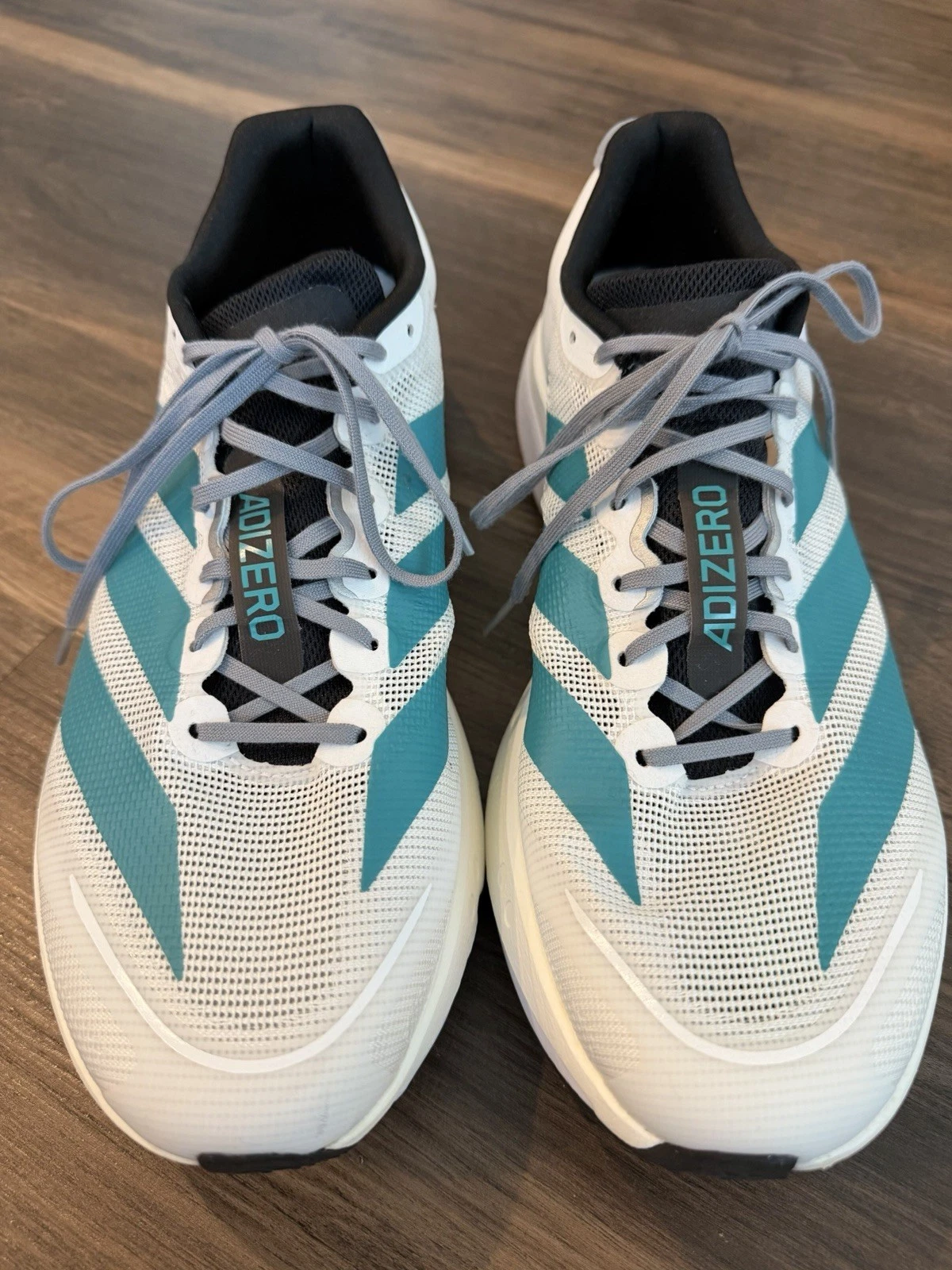 Size 11M - Adidas Adizero Boston 13 White Blue Athletic Running Shoes Sneakers
