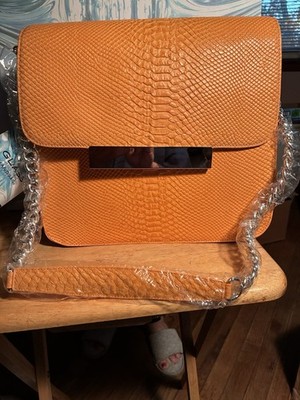 Orange Snake Embossed Leather Cross-Body Bag ~ Glass Handbag ~ Built-In Light 
