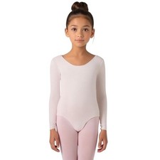 Danskin Childs I 6X-7 Leotard Theatrical Pink Long Sleeve Scoop Neck Dance