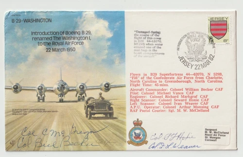22/3/1982 Jersey Flown Cover - Introduction of Boeing B-29 to RAF - HANDSIGNED