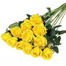 12x Artificial Single Rose Bud With Stem Silk Flowers Fake Bouquet Wedding Party