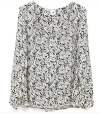 CABI 3094 Shatter Popover Blouse Top BLACK BEIGE ABSTRACT GEO PRINT Silky Flow M