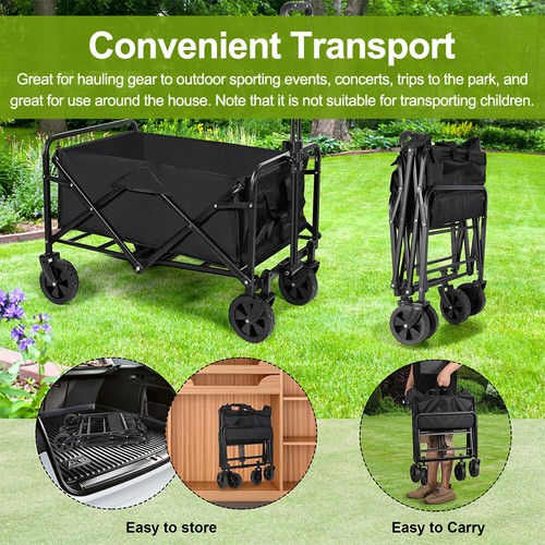 Wagon Folding Cart Collapsible Garden Beach Utility Outdoor Camping Sports Black - Picture 7 of 14