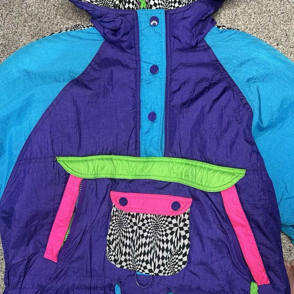 Chaqueta de esquí de neón East West Panda Group Puffer púrpura azul abrigo con capucha vintage años 90 Foto 4 de 4