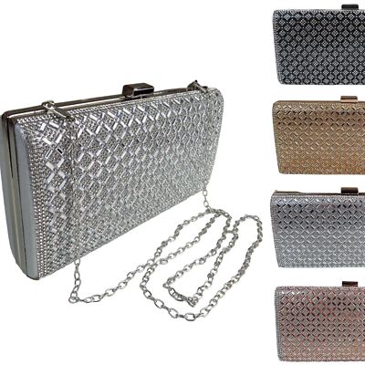 Damen Glitzer Clutch Tasche Diamant & Baguette Form Steine mit abnehmbarem Riemen