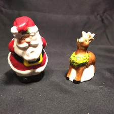 SANTA CLAUSE AND REINDEER SALT & PEPPER SHAKERS WITH STOPPERS NO SCRATCHES/CHIPS