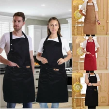 Men Women Cooking Kitchen Restaurant Chef Adjustable Bib Apron Dress with Pocket