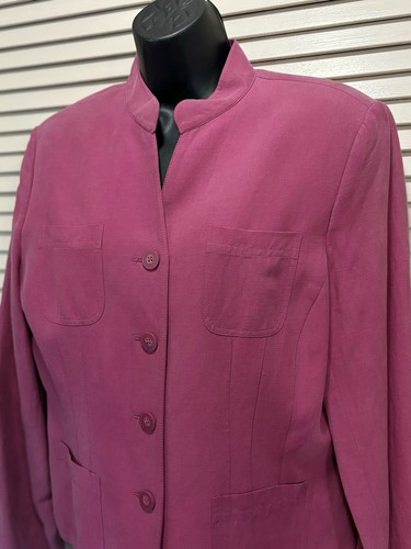 Charter Club Dusty Mauve Jacket Button Up Pockets Size 12 Silk/Linen - Picture 2 of 5