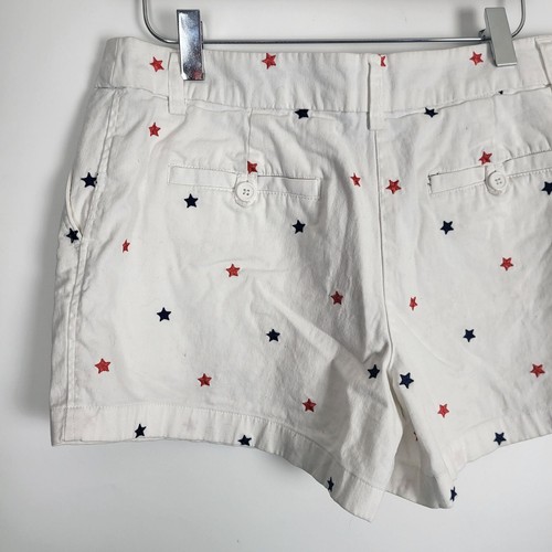 British Khaki Chino Shorts 6 Womens White Star Print 4th Of July Festive Bottoms - Picture 6 of 9