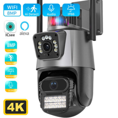 4K 8MP WiFi IP Kamera Dual Lens Überwachungskamera Aussen 8XZoom Auto Tracking