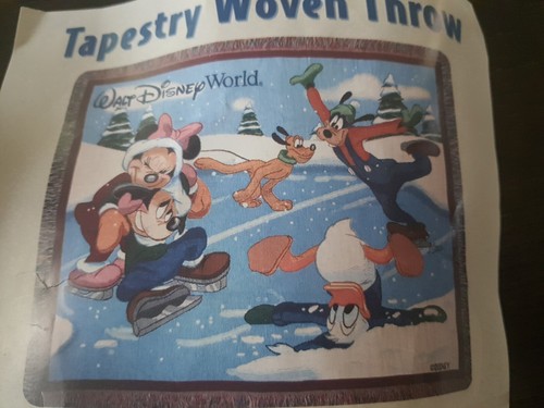 Walt Disney World NWT Winter Ice Skating Tapestry Throw Blanket Mickey Friends - Picture 2 of 5