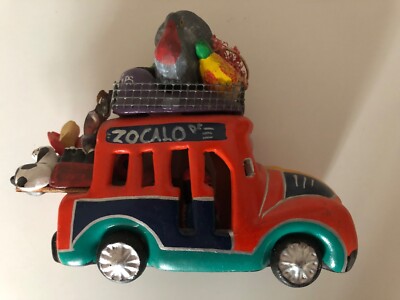 Vintage mexikanischer Volkskünstler Handarbeit hell bemalt Keramik Auto