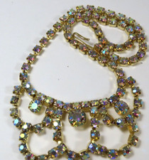 Rhinestone Necklace Aurora Borealis AB Crystal Vintage Pronged Exquisite D1655