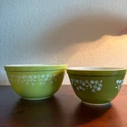 Vintage Pyrex Spring Blossom Green and White Floral Mixing Bowls