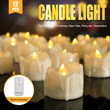 12Pcs Flameless LED Candle Tea Lights Flicker w/ Remote Control Battery Operated