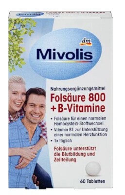 FOLSÄURE 800 + B-VITAMINE 60 TABLETTEN MIVOLIS BLUTBILDUNG SCHWANGERSCHAFT ETC