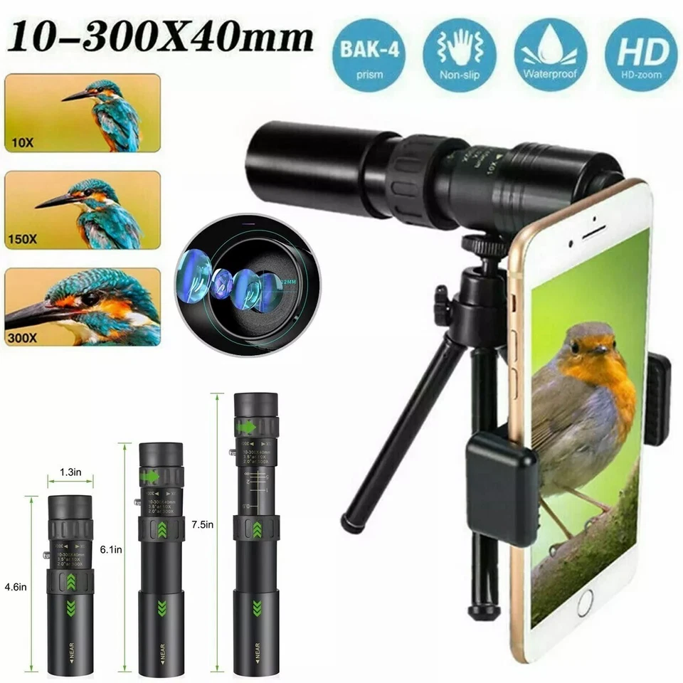 Monocular Telescope High Power HD  With Continuous Zoom 10-300*40 BAK4 FMC Lens - Image 3 of 4
