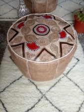 Large Moroccan handmade leather Pouf cover D20" X H14" Footstool Ottoman pouffe