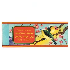 Macau Flower Pot Firecracker Label 1950s Wang Yick Chinese Birds Firework C2301