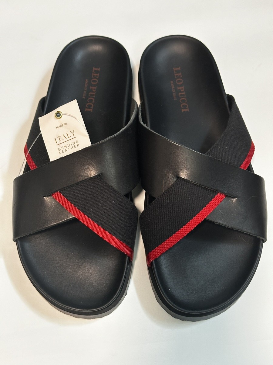 Leo Pucci Italy Black Genuine Leather Cross Strap Slide  display picture 2