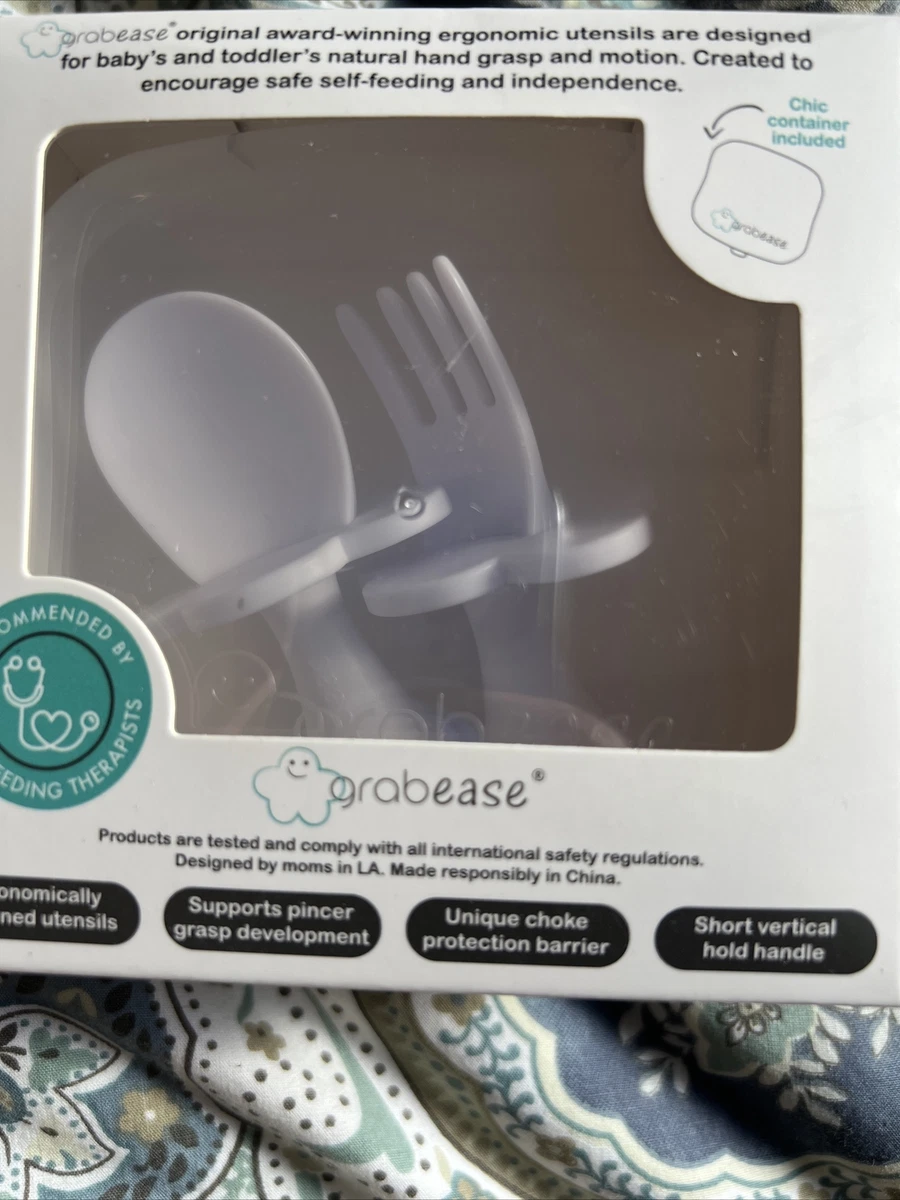 Baby and Toddler Self Feeding Utensils Spoon and Fork Set for Baby White
