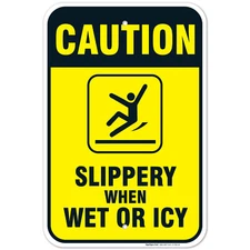 Slippery When Wet Or ICY Sign, Caution Sign,