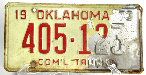 Vintage 1973 Oklahoma Commercial Truck License Plate 405 123 Retired State Tag - Foto 1 di 4