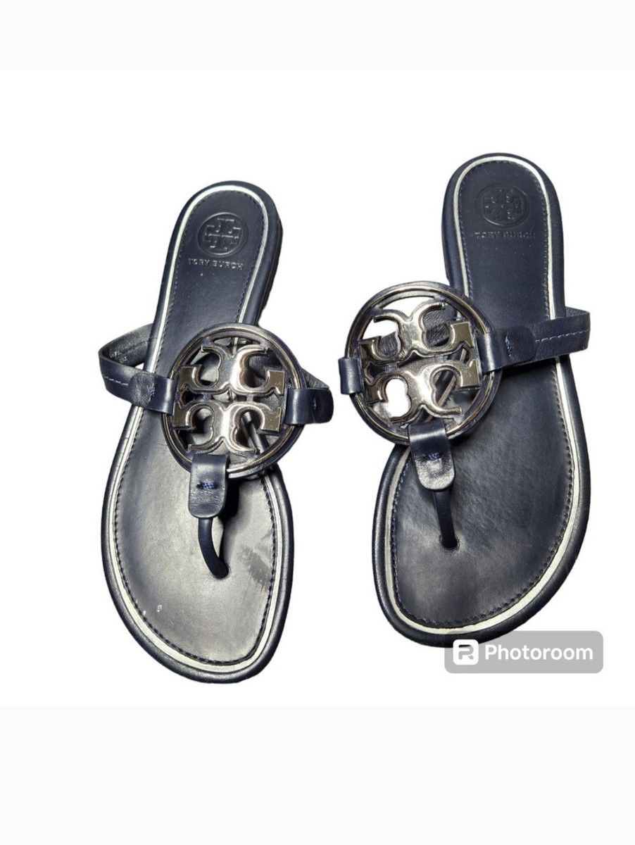 【Tory Burch】MILLER ウェッジサンダル/New Navy Tory Burch Miller Perfect Navy/ Silver Sandals Size: 6 | eBay