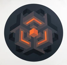 Centrigon. 8 Color Silk-Screen Serigraph by Brian Halsey 1980 Geometric Op-Art