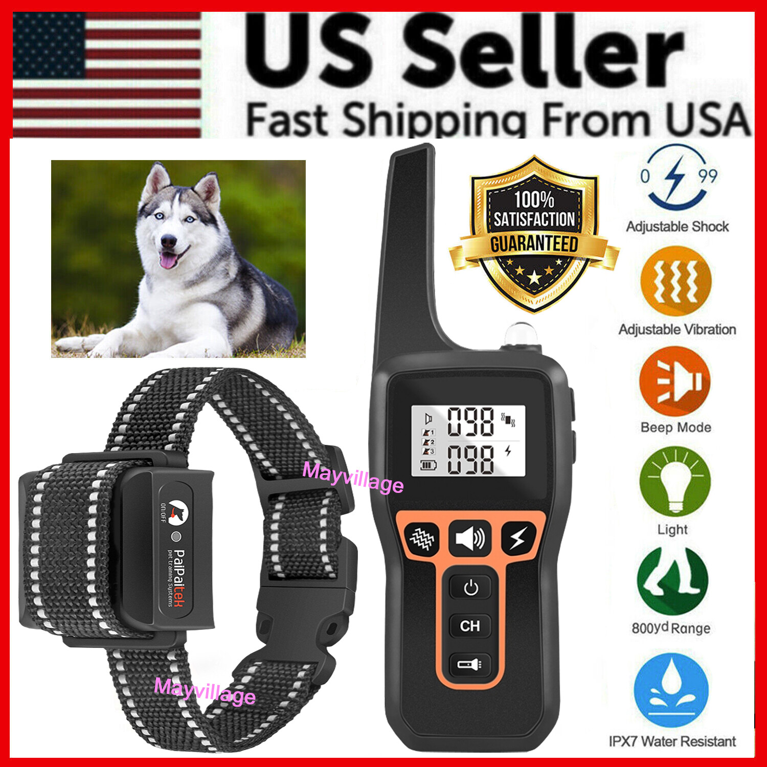 3280 FT Remote Dog Shock Training Collar Rechargeable Waterproof LCD Pet Trainer