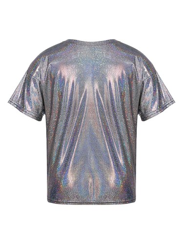 Girls Top Sparkly Metallic Shiny Loose T-Shirts for Dance Performance Costume - Picture 12 of 82