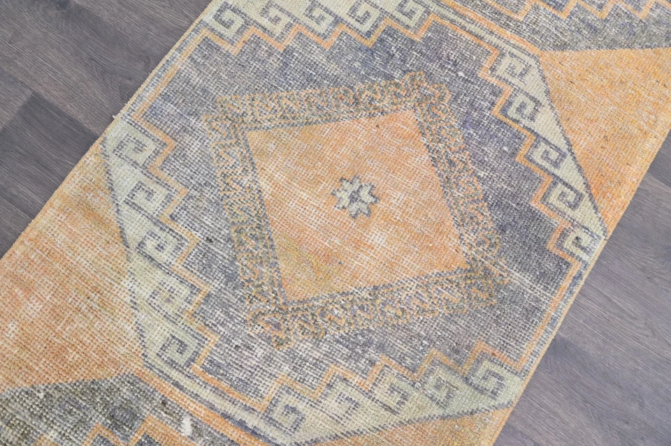 Vintage Turkish Runner Rug 3x10ft Wool Anatolian Handmade Hallway Oushak ORANGE - Image 3 of 4