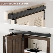 4FT Black Box Rail Bifold Sliding Barn Door Hardware Heavy Duty Track roller kit