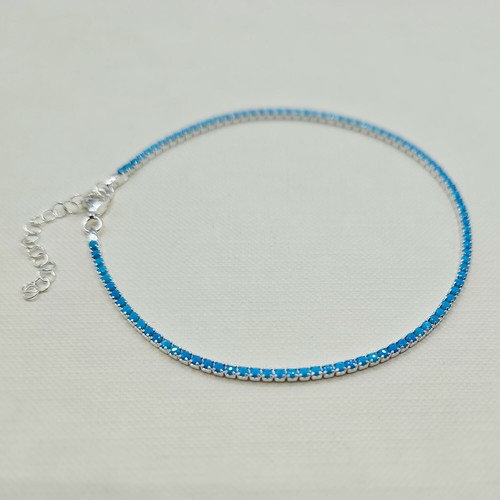 Sterling Silver 2mm Synthetic Turquoise Adjustable Anklet, 8.75 - 10 inch - Picture 2 of 5