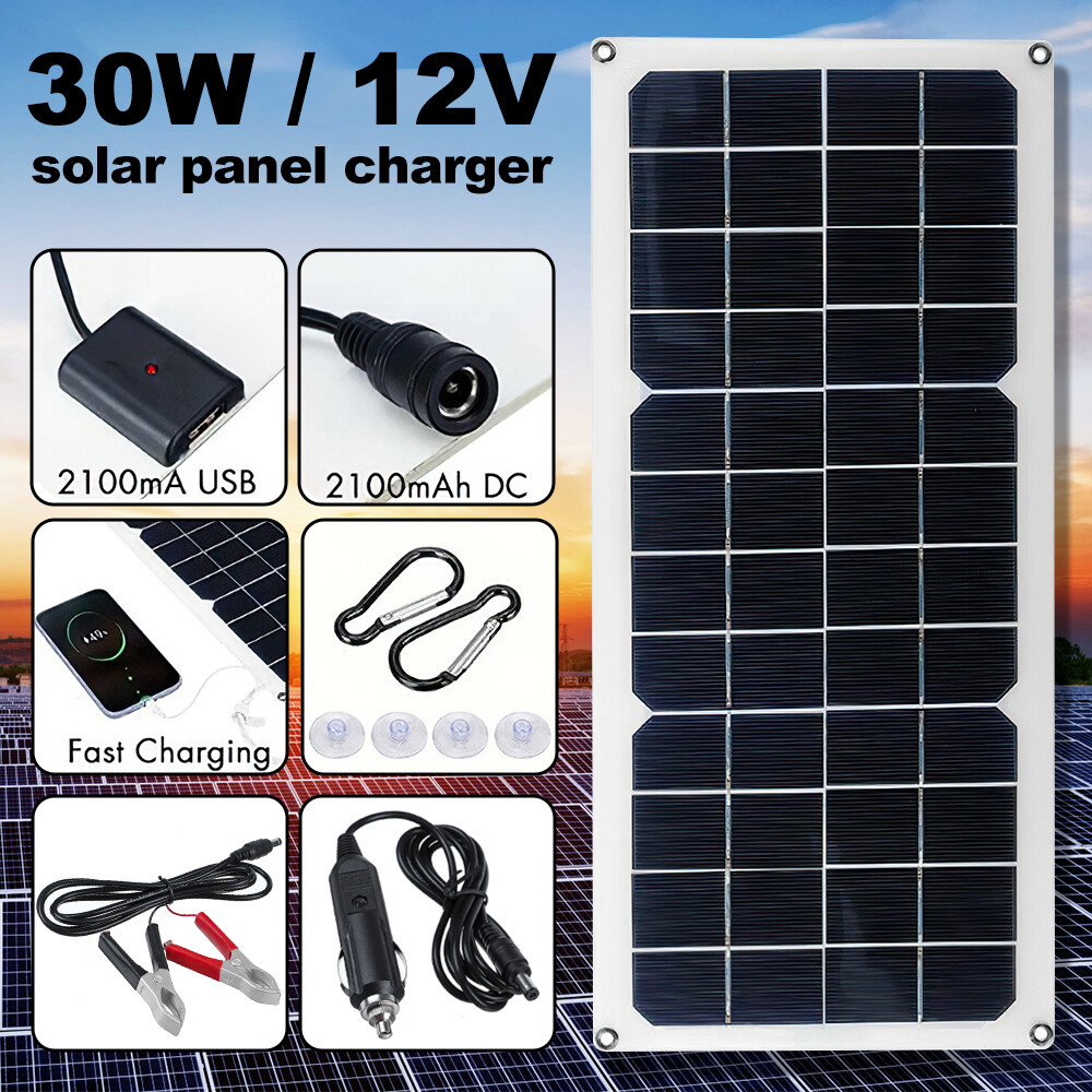 30W Solar Panel Trickle Charger 12V Battery Charger for RV Boat Car ...