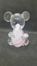Vintage Hand Blown Glass White and Pink Swirl Koala Bear Paper Weight Figurine