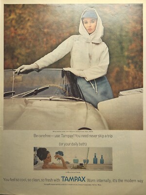 Tampax Tampons Internal Protection Elegant Convertible Vintage Print Ad 1963