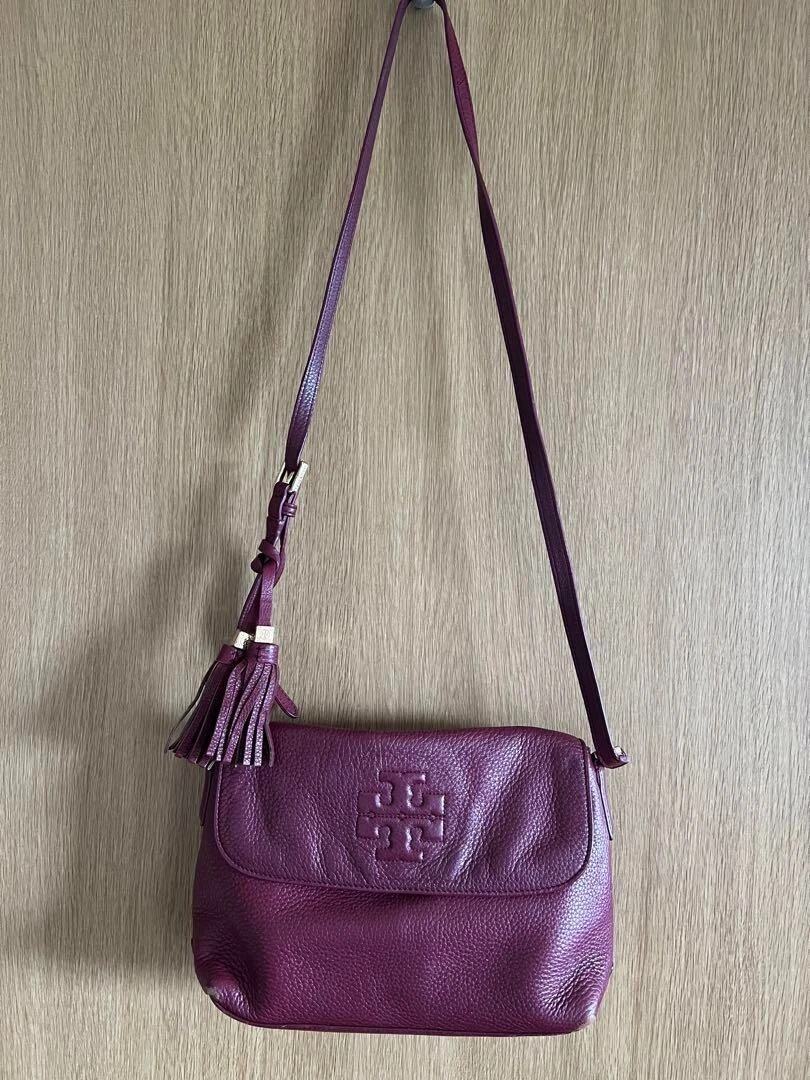 Tory Burch womans shoulder bag Bordeaux wine red Leather with fringe USED